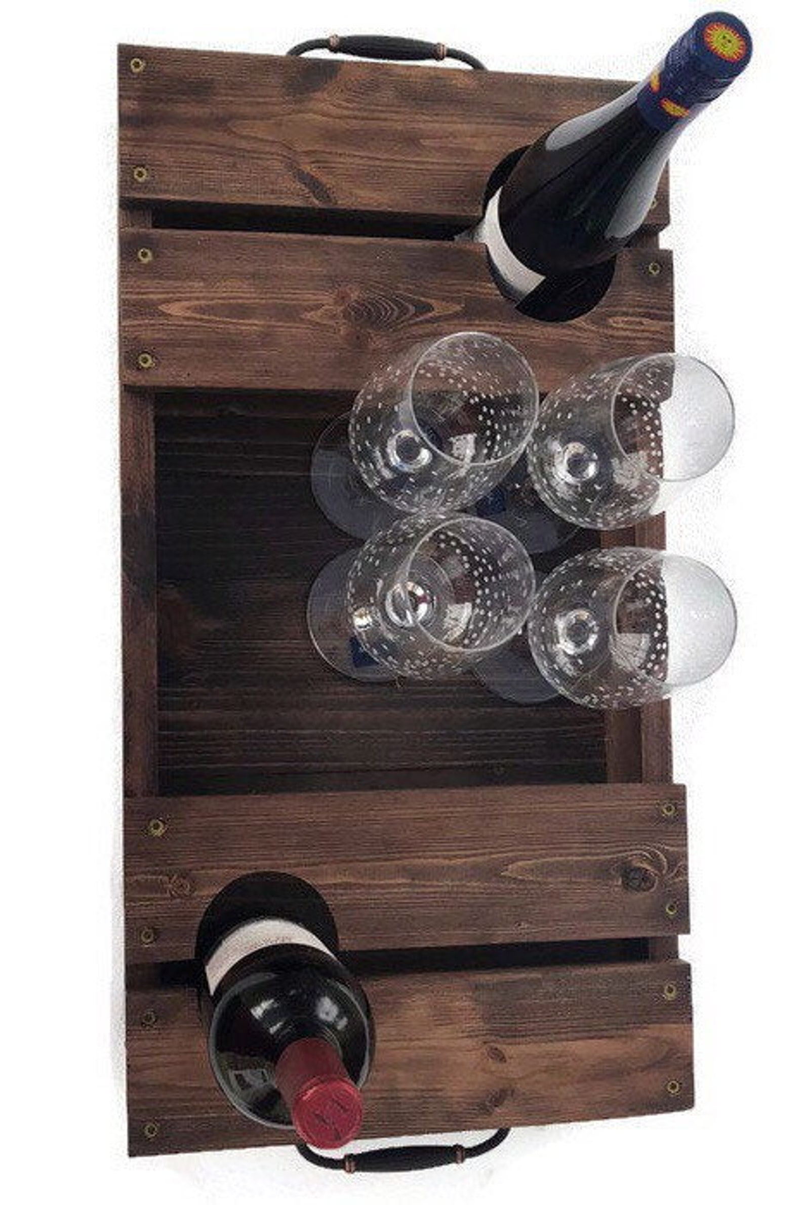 Wooden Wine Bottle & Wine Glass Serving Tray Table Décor Etsy