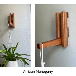 Folding Macrame Plant Hanger Wall Hook , Heavy Duty | Handmade Functional Plant Hook | Wall Mounted Wood Hook , Plant Stand