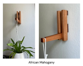 Folding Macrame Plant Hanger Wall Hook , Heavy Duty | Handmade Functional Plant Hook | Wall Mounted Wood Hook , Plant Stand