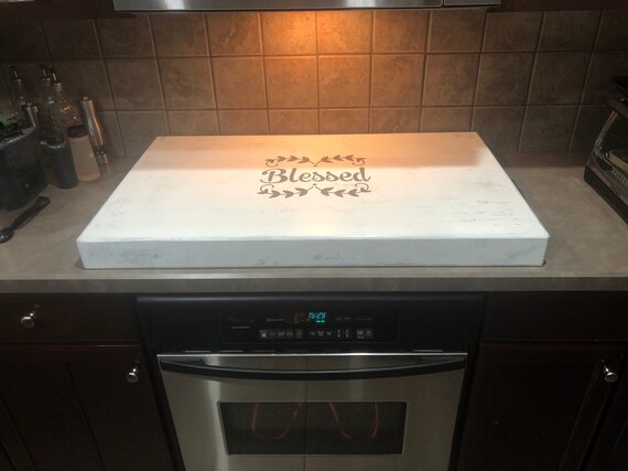 White Blessed Distressed Handmade Stove Top Cover Cooktop Etsy