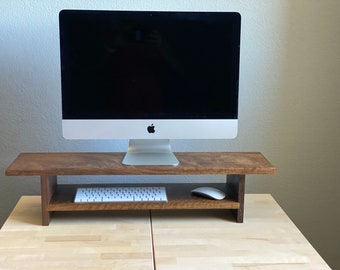Wood Computer Monitor Riser with Shelf: Desk Organizer