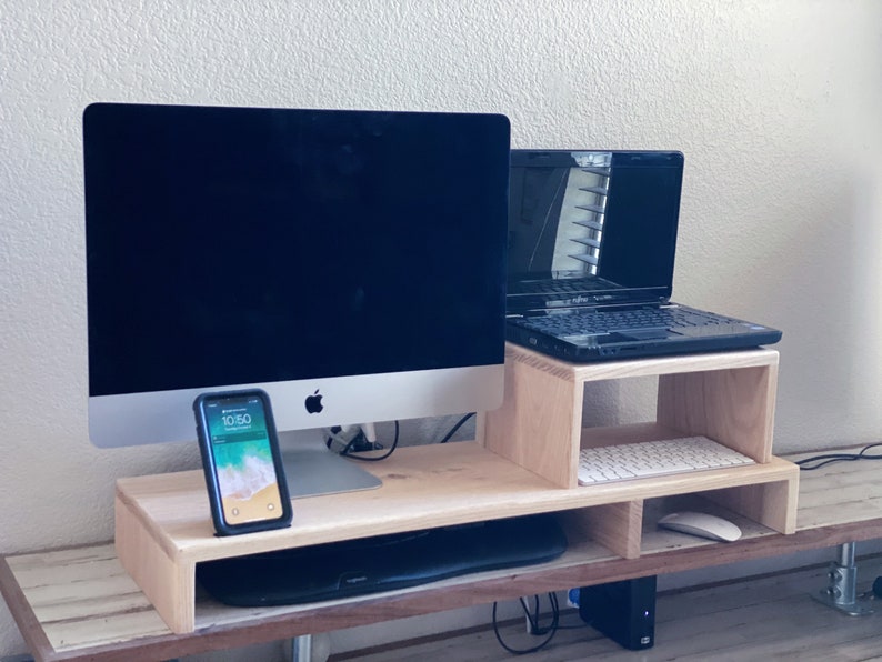dual monitor stand wood