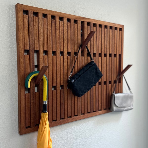 Flip Down Magnetic Hook Rack  | Multi Functional Wall Organizer| Space Saving Hook Rack for Backpacks, Coats & Hats