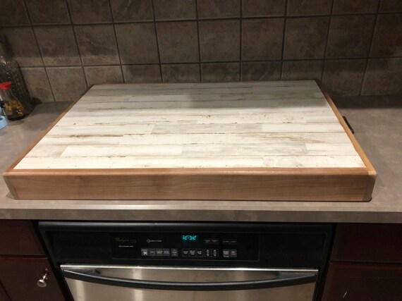 Rustic Wooden Stove Top Cover Counter Extension And Cooktop Etsy
