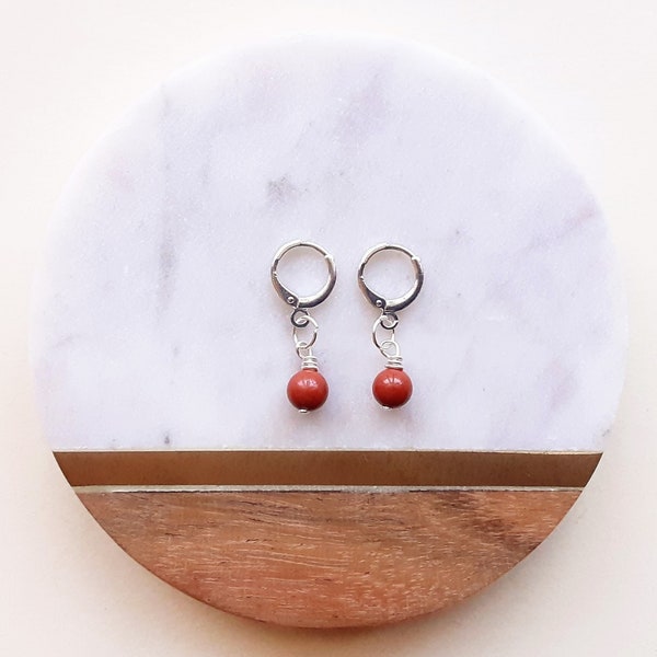 Red Jasper Huggie Earrings/daintyearrings/gemstoneearrings/silverearrings/earringsforwomen/giftsforwomen