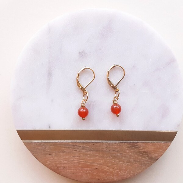 Carnelian Huggie Earrings/daintyearrings/gemstoneearrings/goldearrings/earringsforwomen/giftsforwomen