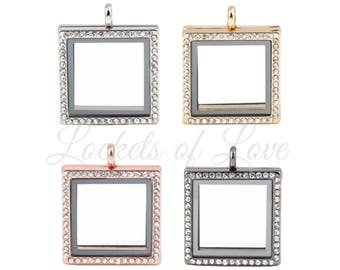 SQUARE Zinc Alloy Rhinestone Floating Locket with chain