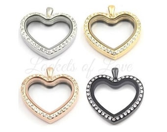 HEART Stainless Steel Rhinestone Floating Locket with chain