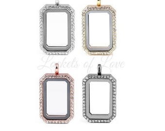 RECTANGLE Zinc Alloy Rhinestone Floating Locket with chain