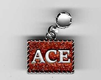 Ace - Red & White Sparkle - Custom Charm