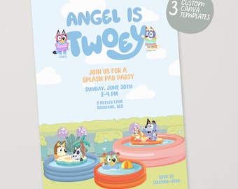 Bluey-Themed 2nd Birthday Invitation • Editable Canva Template • Instant Download