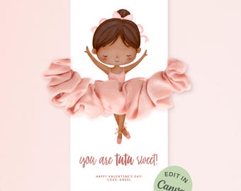 Printable Kids Valentine Card | Tutu Scrunchie Gift (Editable Canva Template)