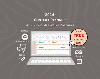 Marketing content calendar 2024 Campaign Planner including all UK Bank Holidays + 55 Free content ideas