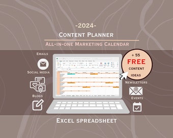 Marketing content calendar 2024 Campaign Planner including all UK Bank Holidays + 55 Free content ideas