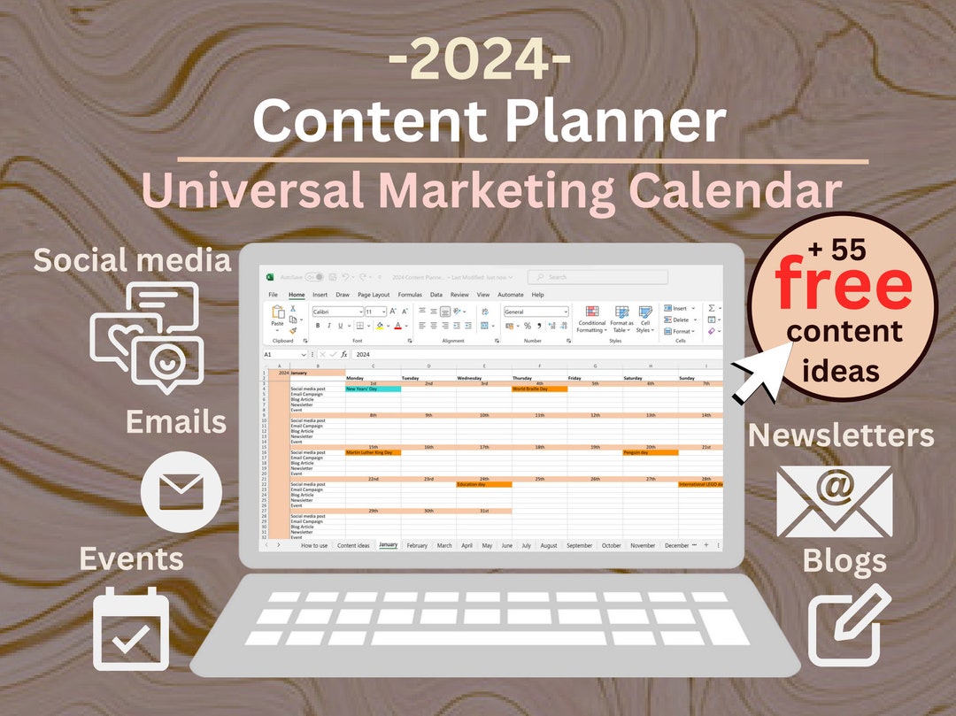 Marketing Calendar 2024 Social Media Content Planner Excel Spreadsheet