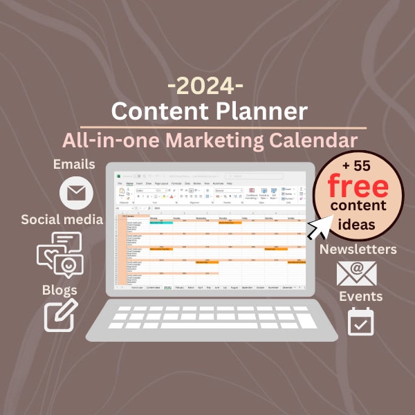 Marketing content calendar 2024 Campaign Planner including all UK Bank Holidays + 55 Free content ideas