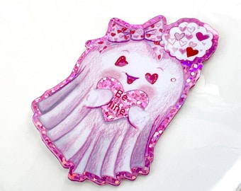 Sticker scintillant fantôme kawaii Saint-Valentin : sticker pour ordinateur portable, bouteille d'eau