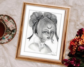 ORIGINAL The Familiar Graphite Drawing, Fine Art Print, big eye art, Rat Art, Illustration Print, lowbrow artwork, Pop Surreal