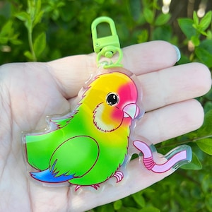Bird Keychain, Bird Lover Gifts, Kawaii bag charm, Bird keyring, Lovebird Keychain Ring Parrot Bird Charm, kawaii acrylic keychain