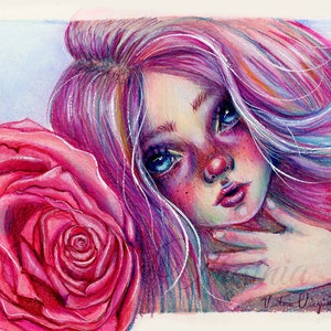 Children's watercolor portrait, Child's portrait, Gift for Mom, Pop surrealism custom drawing, Custom family portrait, Personalized Portrait