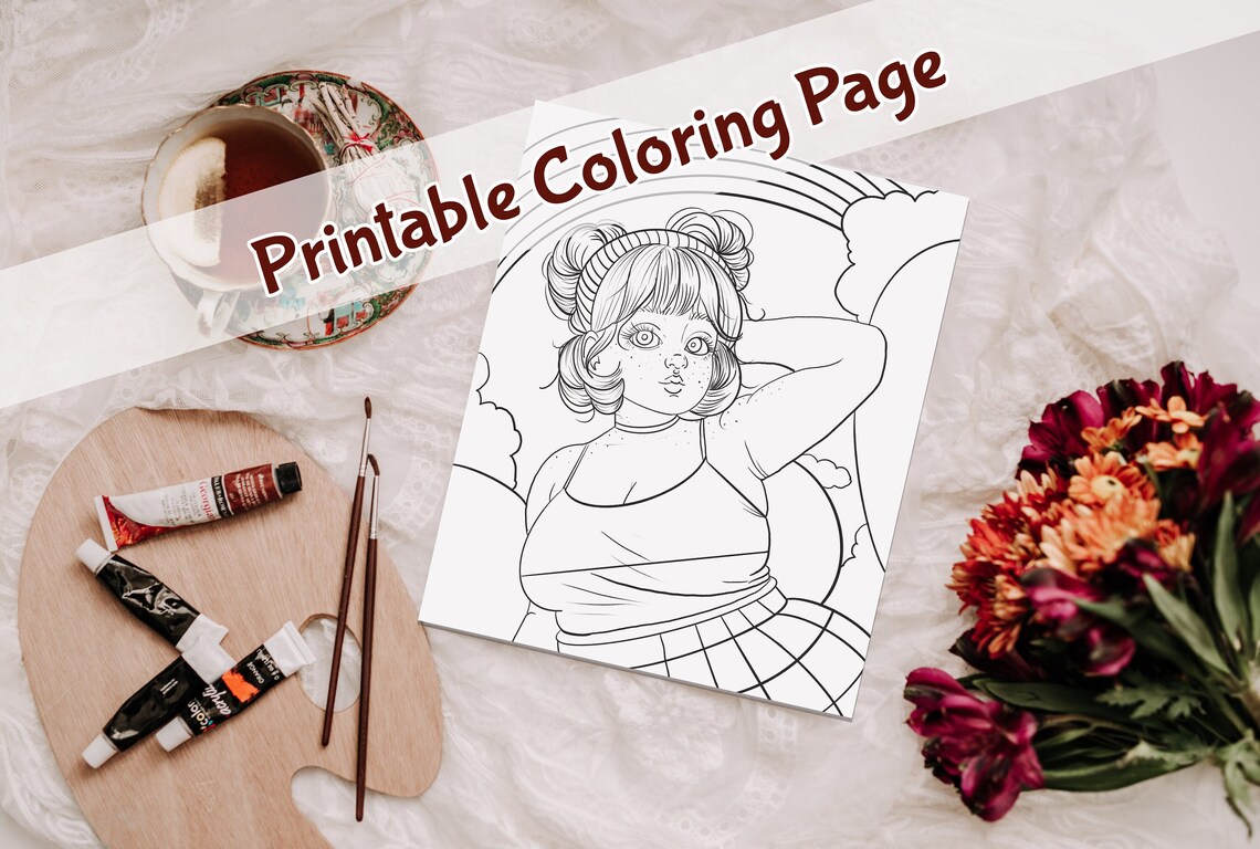 Rainbow Girl Coloring Pages for Adults, Fantasy Colouring Page for Kids ...