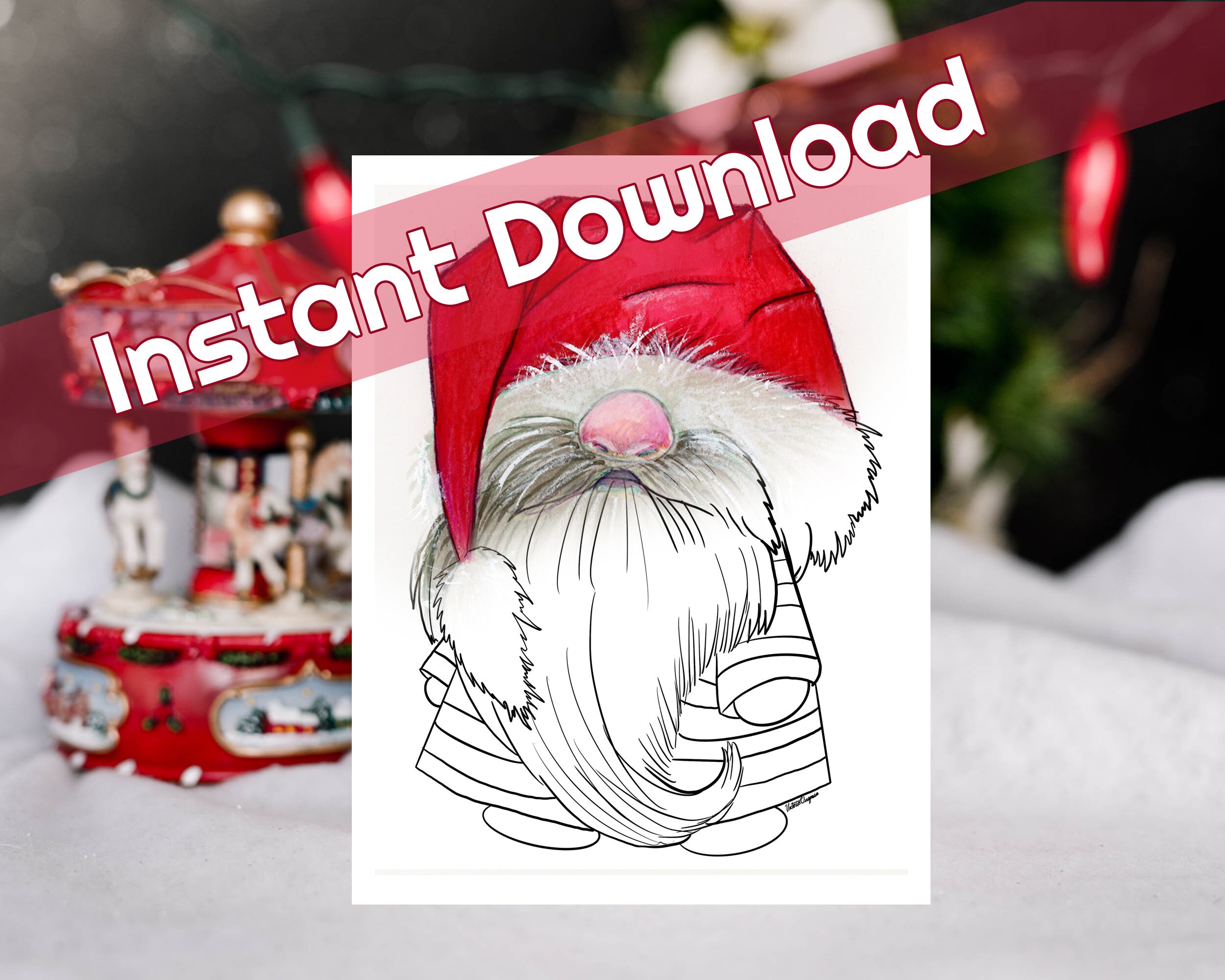 Santa Gnome Coloring Page Christmas Coloring Page Gnome - Etsy