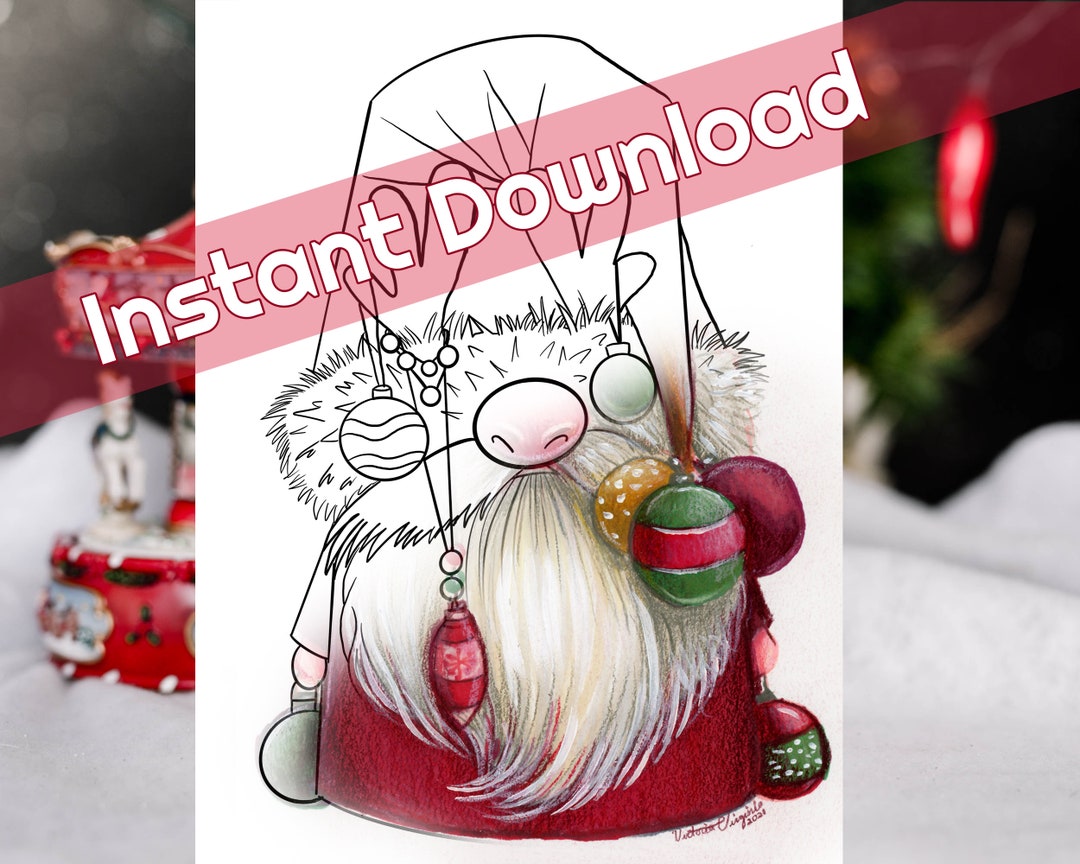 Santa Gnome Coloring Page, Christmas Coloring Page, Gnome Coloring Book ...