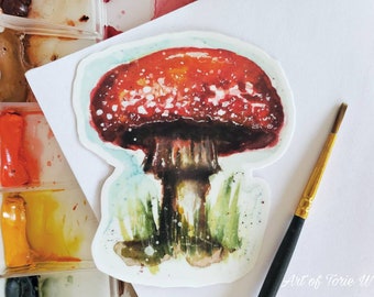 Mushroom Watercolor Sticker, Cottagecore Sticker, Bullet Journal, Amanita Vinyl Sticker, Laptop sticker