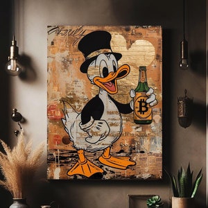 Scrooge McDuck Wall Art Decor, Scrooge McDuck Print, Duck Dollar BTC Canvas, McDuck Wall Decor, Comic Cartoon Portrait, Men Cave Gift