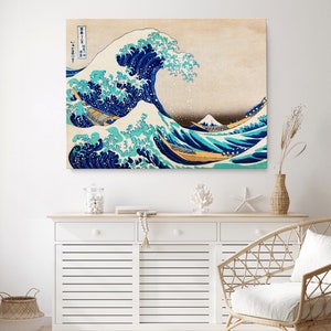 Japanese Famous Art, Katsushika Hokusai&#39;s The Great Wave off Kanagawa Art Reproductin Canvas Print, Japanese Art Poster, Katsushika Hokusai