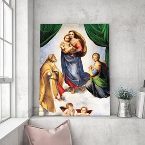 Sistine Madonna Canvas, Sistine Madonna Reproduction, Sistine Madonna Art, Raphael The Sistine Madonna painting, Catholic Art, Christian Art