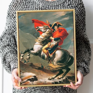 Napoleon Bonaparte Art Canvas Print, Crossing the Alps by Jacques-Louis David Reproduction Painting, Napoleon Bonaparte Framed Canvas Art