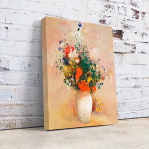 Pink Background Vase of Flowers by Odilon Redon Art, Famous Painting, Reproduction Art, Floral Painting, Art Poster, Art Print, Art Canvas