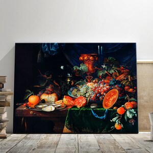 Fruits and oysters by Abraham Mignon Painting Reproduction, Art Prints, Art Canvas Print, Wall Decor Art, Abraham Mignon Art Prints