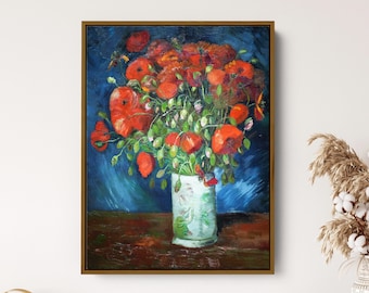 Vase with Poppies by Vincent van Gogh, Reproduction Art Print, Vincent van Gogh Wall Art Decor, Flowers Painting by Vincent Van Gogh