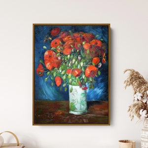 Vase with Poppies by Vincent van Gogh, Reproduction Art Print, Vincent van Gogh Wall Art Decor, Flowers Painting by Vincent Van Gogh