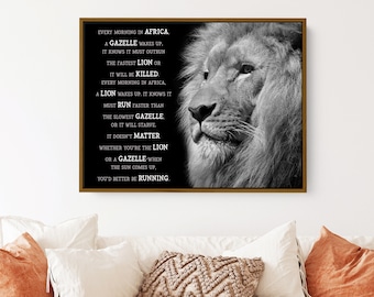 Lion Art and Motivational Quote Canvas Print, Motivational Quotes, Motivational Art, Home Wall Decor, Lion Art Print, Lion Large Canvas
