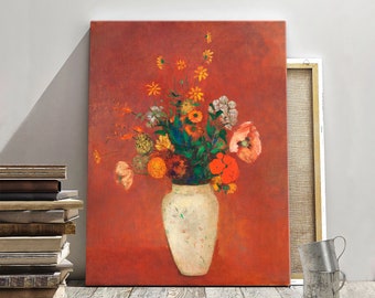 Bouquet in a Chinese Vase (1912—1914) by Odilon Redon, Famous painting art reproduction, Home Wall Decor Art, Framed Canvas Print,