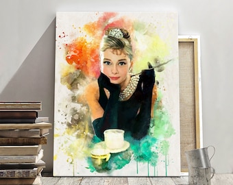 Audrey Hepburn Water color art canvas print, Audrey Hepburn Wall Art, Audrey Hepburn Home Decor, Audrey Hepburn Picture, Christmas Gift Fan