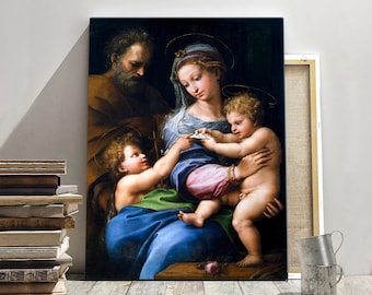 Raphael's Madonna of the Rose (ca. 1517) famous painting art reproduction print, Framed Canvas Print, Madonna of the Rose Poster Wall Art