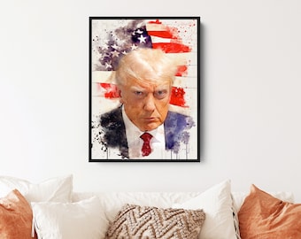 Donald Trump Mugshot Portrait Canvas Print , Donald Trump Custom Digital Painting, President Donal Trump Portrait, Donald Trump Wall Decor