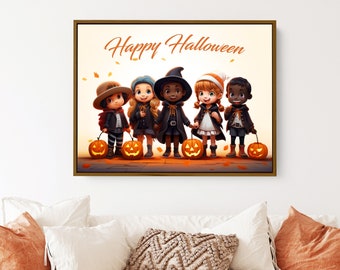 Custom Halloween Sign, Halloween Canvas Print, Halloween Wall Decor, Halloween Art on Canvas, Pumpkin and Kids Sign, Framed Art Poster