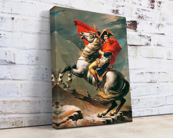 Napoleon Crossing the Alps by Jacques-Louis David Painting, Reproduction Art Print, Napoleon Bonaparte Canvas Art, Napoleon Painting