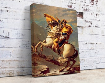 Napoleon Bonaparte Painting Canvas Print, Crossing the Alps by Jacques-Louis David Reproduction Painting, Napoleon Bonaparte Portrait Poster