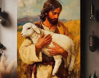 Jesus Holding Missing Lamb Canvas Print, Jesus Custom Art Print, Digital Art Print Home Decor, Christian Wall Art Decor, Easter Decoration