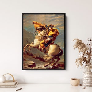 Napoleon Bonaparte Wall Art Canvas, Napoleon Bonaparte Painting Reproduction, Crossing the Alps by Jacques-Louis, Napoleon Bonaparte Poster