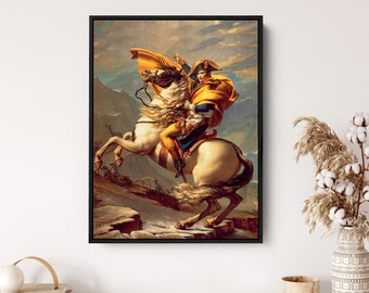 Napoleon Bonaparte Wall Art Canvas, Napoleon Bonaparte Painting Reproduction, Crossing the Alps by Jacques-Louis, Napoleon Bonaparte Poster