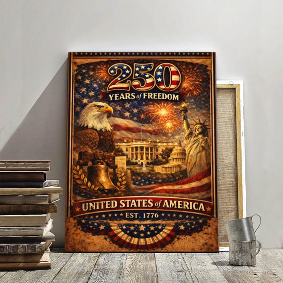USA 250th Anniversary Canvas Wall Art – United States History Gift