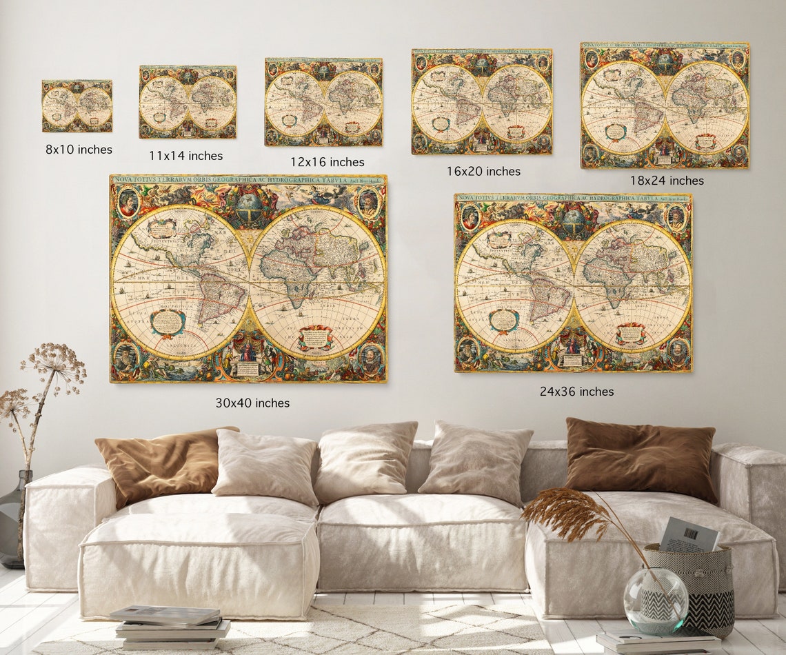 Old World Map, Vintage World Map Canvas, Old World Map Print, New Map of the World From Hendrik