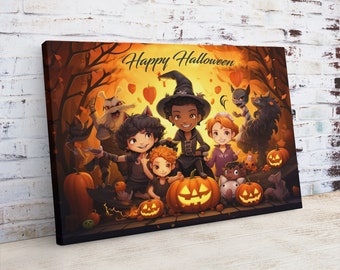 Happy Halloween Print, Custom Halloween Sign, Halloween Canvas Print, Halloween Wall Decor, Halloween Art on Canvas, Pumpkin and Kids Sign